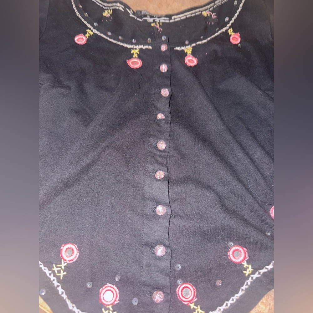 Betsey Johnson New York vintage y2k sequin beaded embroidered cardigan medium - Picture 4 of 12